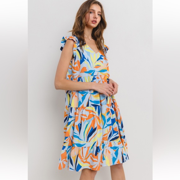 08 Tiered Floral Print V-neck Dress - Picture 5 of 6